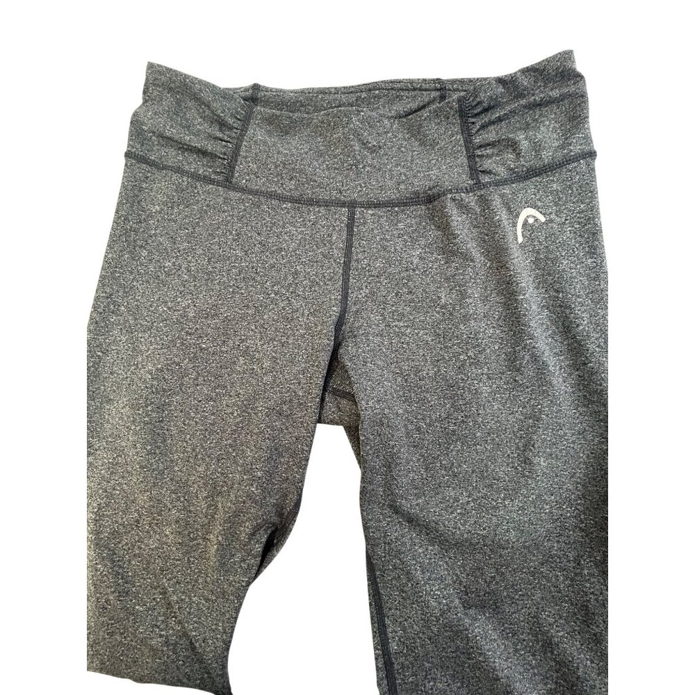 Head Women’s Leggings L Grey Logo Ruching Activewear Athletic Gym Workout Gift